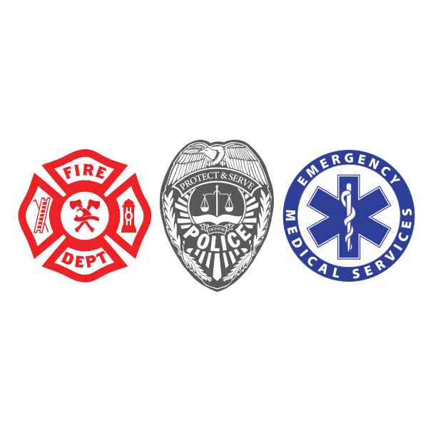 Fire Department, Police Department, Emergency Medical Service Badges